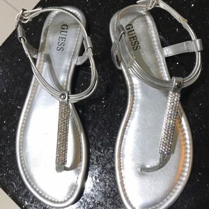 $90 Guess Sandals silver  metallic w/ Rhinestone 7